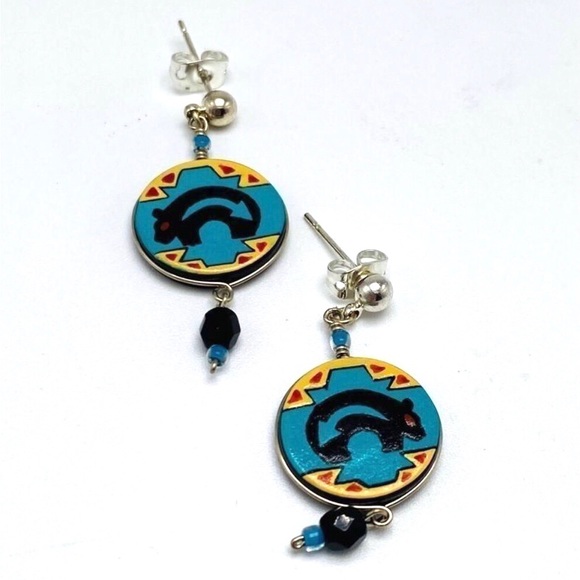 Mato Southwestern Native American Bear Arrow Blue Tribal Ethnic Geometric Dangle - Picture 10 of 16